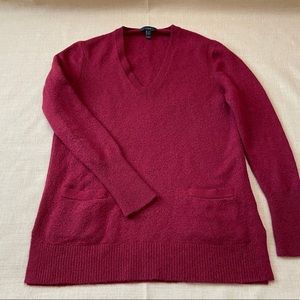 J. Crew Wool Blend V Neck Front Pockets Tunic Sweater